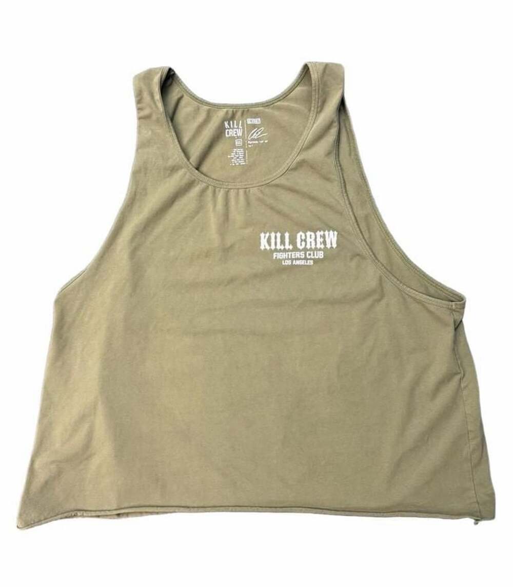 Kill Crew Fighters Club Tank Top Size XXL Olive Green Graphic Crop